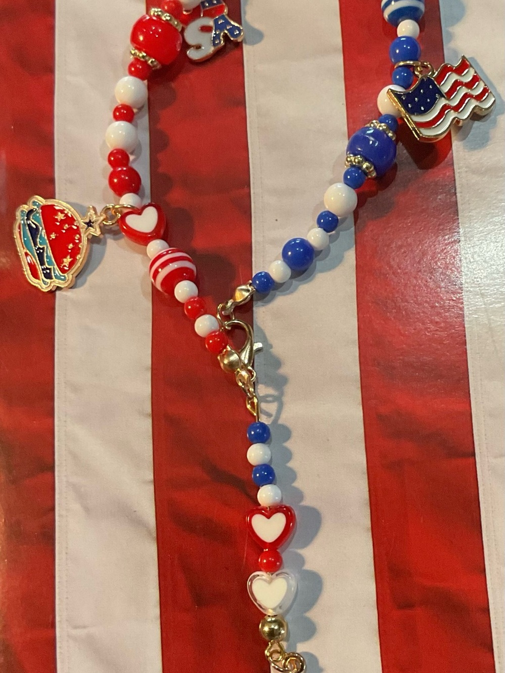 Lulu's Red White and Blue Beaded Charm Bracelet